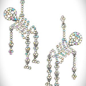 BAUBLEBAR Silver Tone Iridescent Crystals Hinged Skeleton Drop Earrings